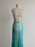 Gorgeous Gradient Jade Spaghetti Strap Sheath Sequins Prom Dresses Backless Evening Gowns HZ1108