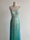 Gorgeous Gradient Jade Spaghetti Strap Sheath Sequins Prom Dresses Backless Evening Gowns HZ1108