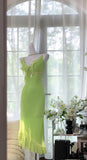 Sweet Bud Green Spaghetti Straps Sheath Chiffon Short Prom Dresses Vintage Evening Gowns HZ1108