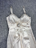 Elegant Off-White Mermaid Party Dress Spaghetti Straps Satin Prom Dresses HZ1108