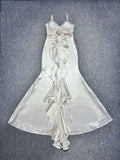Elegant Off-White Mermaid Party Dress Spaghetti Straps Satin Prom Dresses HZ1108