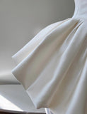 Cute Cream White Square Neck A-Line Satin Short Prom Dress, Homecoming Dress HZ1108