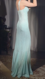 Vintage Tiffany Blue V-neck Mermaid Chiffon Beaded Ball Dress Elegant Evening Gowns HZ1108