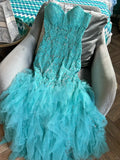 Elegant Blue Sweetheart Neck Mermaid Tulle Appliques Long Prom Dresses Formal Evening Gowns HZ1108