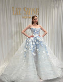 Fairytale White Tulle Strapless A-Line 3D Applique Trailing Wedding Dress HZ1108