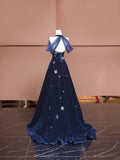 Elegant Navy Blue Sweetheart A-Line Velvet Long Prom Dresses Formal Evening Dresses HZ1108