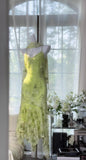Gorgeous Green Spaghetti Straps Mermaid Chiffon Beaded Prom Dresses Vintage Party Dress HZ1108