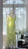 Gorgeous Green Spaghetti Straps Mermaid Chiffon Beaded Prom Dresses Vintage Party Dress HZ1108