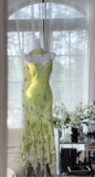 Gorgeous Green Spaghetti Straps Mermaid Chiffon Beaded Prom Dresses Vintage Party Dress HZ1108