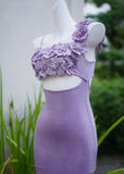 Fairytale Lilac Square Neck Applique Bodycon Short Prom Dresses Party Dress with Slits HZ1108