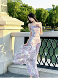 Fairytale Purple Spaghetti Straps A-Line Chiffon Prom Dresses Evening Gowns with Ruffles HZ1108