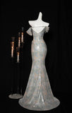 Elegant Off-shoulder Mermaid Sequined Prom Dresses With Open Back Formal Evening Gowns HZ1108