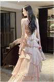 Sweet Peach Halter Neck A-Line Chiffon Layered Prom Dresses Fashion Birthday Evening Dress Gowns HZ1108