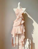 Sweet Peach Halter Neck A-Line Chiffon Layered Prom Dresses Fashion Birthday Evening Dress Gowns HZ1108