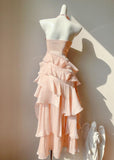 Sweet Peach Halter Neck A-Line Chiffon Layered Prom Dresses Fashion Birthday Evening Dress Gowns HZ1108