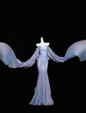 Elegant Gray Purple Sweetheart Mermaid Satin Mask Prom Dresses Formal Evening Gowns HZ1108
