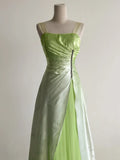 Fairytale Green Square Neck A-Line Satin Sequins Prom Dresses Vintage Tulle Party Dress HZ1108