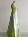 Fairytale Green Square Neck A-Line Satin Sequins Prom Dresses Vintage Tulle Party Dress HZ1108