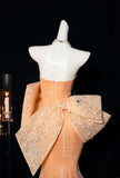 Gorgeous Orange Strapless Mermaid Tulle Prom Dresses Glam Bow Evening Gowns HZ1108