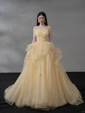 Glitter Light Orange Spaghetti Straps A-Line Tulle Long Prom Dresses Gorgeous Wedding Dress with Rhinestones HZ1108