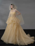 Glitter Light Orange Spaghetti Straps A-Line Tulle Long Prom Dresses Gorgeous Wedding Dress with Rhinestones HZ1108