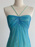 Gorgeous Gradient Turquoise Satin Chiffon Sheath Prom Dresses Vintage Formal Evening Gowns HZ1108