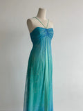Gorgeous Gradient Turquoise Satin Chiffon Sheath Prom Dresses Vintage Formal Evening Gowns HZ1108