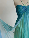 Gorgeous Gradient Turquoise Satin Chiffon Sheath Prom Dresses Vintage Formal Evening Gowns HZ1108