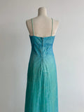 Gorgeous Gradient Turquoise Satin Chiffon Sheath Prom Dresses Vintage Formal Evening Gowns HZ1108