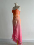 Fairytale Gradient Orange Pink Spaghetti Straps A-Line Chiffon Prom Dresses Y2K Evening Gowns HZ1108