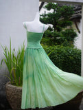 Sweet Gradient Green Spaghetti Strap A-Line Long Party Dress Birthday Prom Dress HZ1108