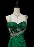Stunning Hunter Green Beaded Mermaid Chiffon Long Prom Dresses Formal Evening HZ1108
