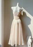 Sweet Light Pink Spaghetti Straps Party Dress A-Line Chiffon Sequin Long Prom Dresses HZ1108