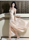 Sweet Light Pink Spaghetti Straps Party Dress A-Line Chiffon Sequin Long Prom Dresses HZ1108