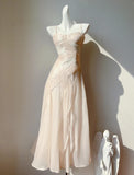 Sweet Light Pink Spaghetti Straps Party Dress A-Line Chiffon Sequin Long Prom Dresses HZ1108