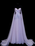 Elegant Purple Strapless A-Line Tulle Long Prom Dresses Formal Evening Gowns HZ1108