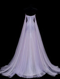 Elegant Purple Strapless A-Line Tulle Long Prom Dresses Formal Evening Gowns HZ1108