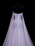 Elegant Purple Strapless A-Line Tulle Long Prom Dresses Formal Evening Gowns HZ1108