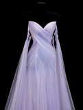 Elegant Purple Strapless A-Line Tulle Long Prom Dresses Formal Evening Gowns HZ1108