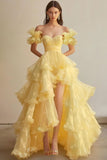 Gorgeous Butter Yellow Sweetheart Neck A-Line Tulle Long Prom Dresses Formal Evening Gowns HZ1108