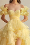 Gorgeous Butter Yellow Sweetheart Neck A-Line Tulle Long Prom Dresses Formal Evening Gowns HZ1108