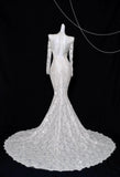 Elegant White Turtleneck Lace Beaded Mermaid Long Sleeve Trailing Wedding Dress HZ1108