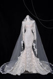Elegant White Turtleneck Lace Beaded Mermaid Long Sleeve Trailing Wedding Dress HZ1108