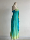 Gorgeous Gradient Turquoise Halter Neck Chiffon Sheath Prom Dresses Vintage Party Dress HZ1108