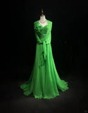Gorgeous Bud Green A-Line Chiffon Long Prom Dresses Vintage Formal Evening Gowns HZ1108
