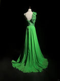 Gorgeous Bud Green A-Line Chiffon Long Prom Dresses Vintage Formal Evening Gowns HZ1108