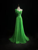 Gorgeous Bud Green A-Line Chiffon Long Prom Dresses Vintage Formal Evening Gowns HZ1108