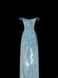 Glam Tiffany Blue Off Shoulder Sheath Sequin Long Prom Dresses Formal Evening Gowns HZ1108
