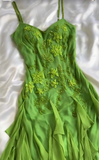 Stunning Bud Green Spaghetti Straps Bodycon Beaded Chiffon Short Prom Dresses Vintage Party Dresses with Appliques HZ1108