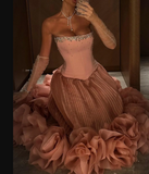 Elegant Pink Strapless A-Line Tulle Long Prom Dresses Formal Evening Gowns HZ1108